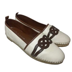 Brighton Shoes Womens Size 10 Evita Espadrilles White Brown Leather Jute Flats
